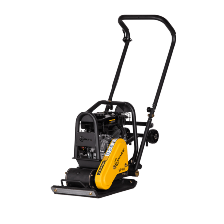LUMAG VP 60 – Rüttelplatte vorlaufend mit 58 kg inkl. Transportfahrwerk und Gummimatte